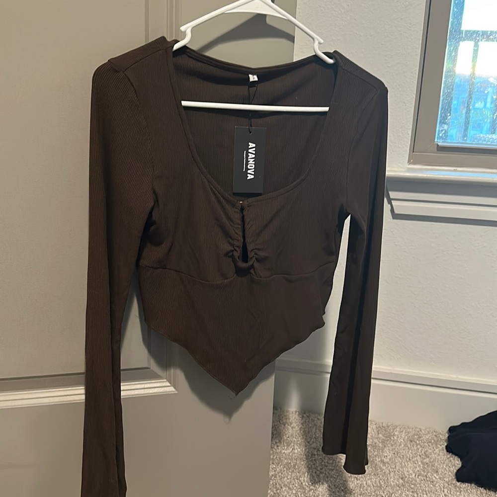 Brown long sleeve crop
